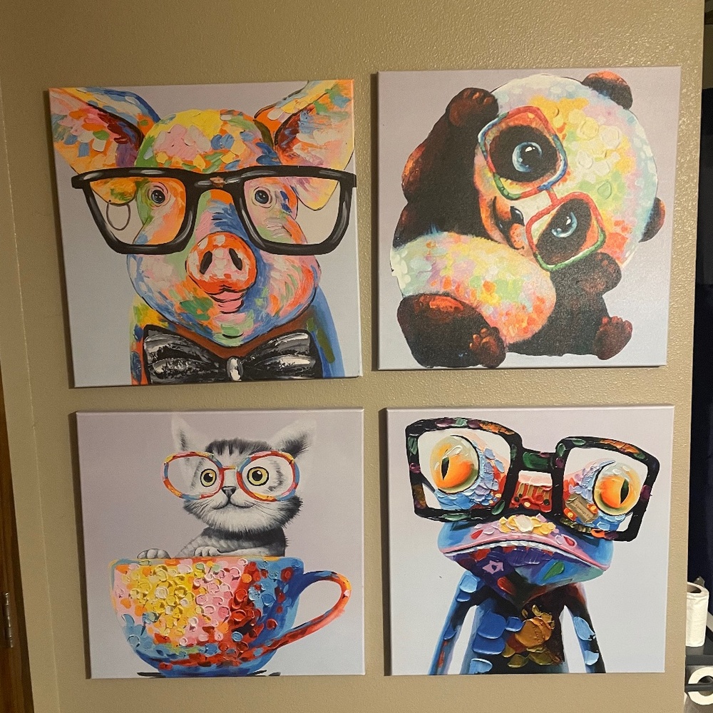 Four large oil painting canvases